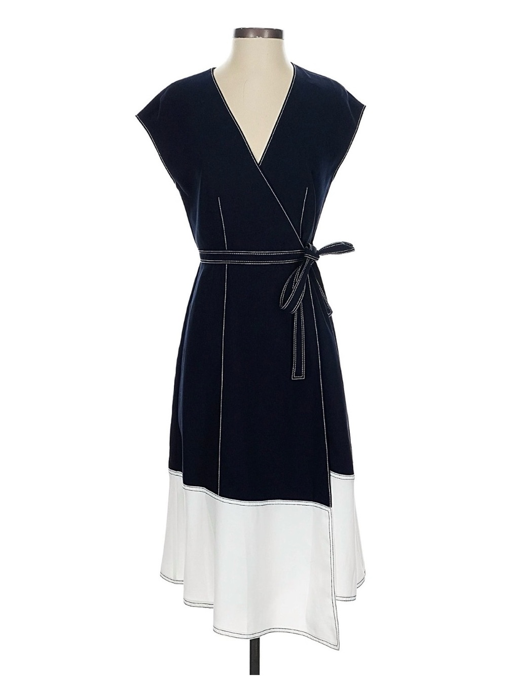 Joie Black & White Wrap Midi Dress with Contrast Hem